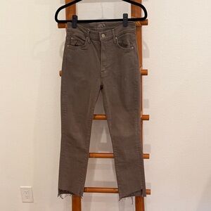 MOTHER Olive Green/Taupe Straight Crop Jeans